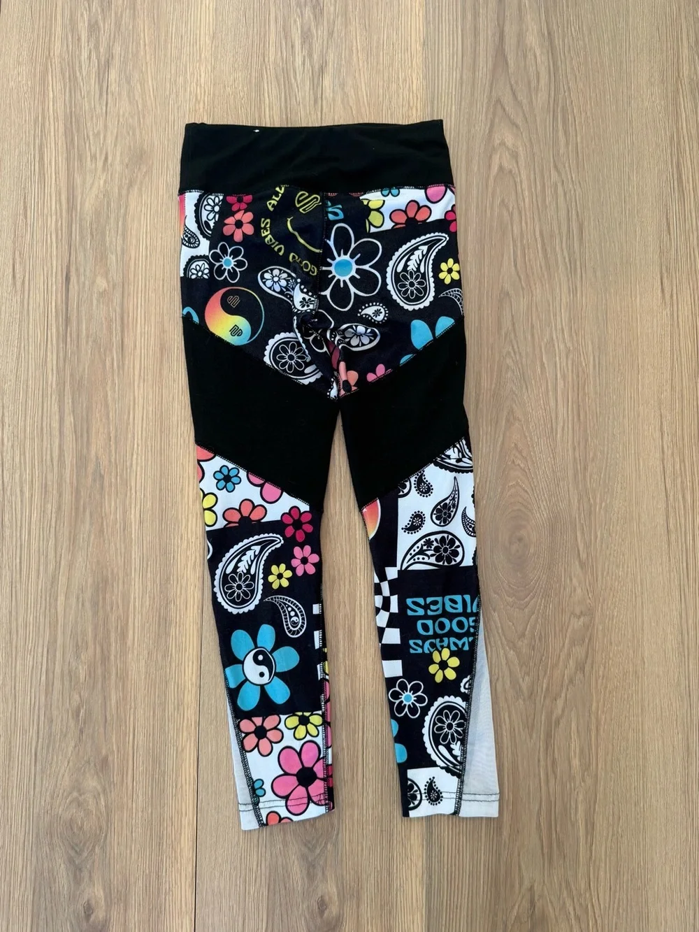 Justice Girls' Black Floral & Checkerboard Active Leggings
